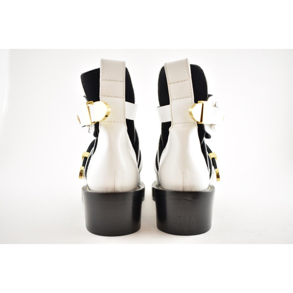 Balenciaga Ceinture White Black Leather Buckle Cut Out Short Ankle Heel Boot 36 - Picture 11 of 12